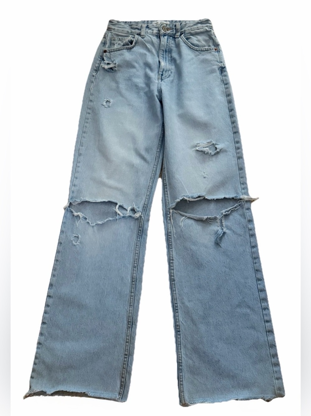 ZARA Light Wash High Rise Wide Leg Distressed Denim Jeans Size 2  26x33